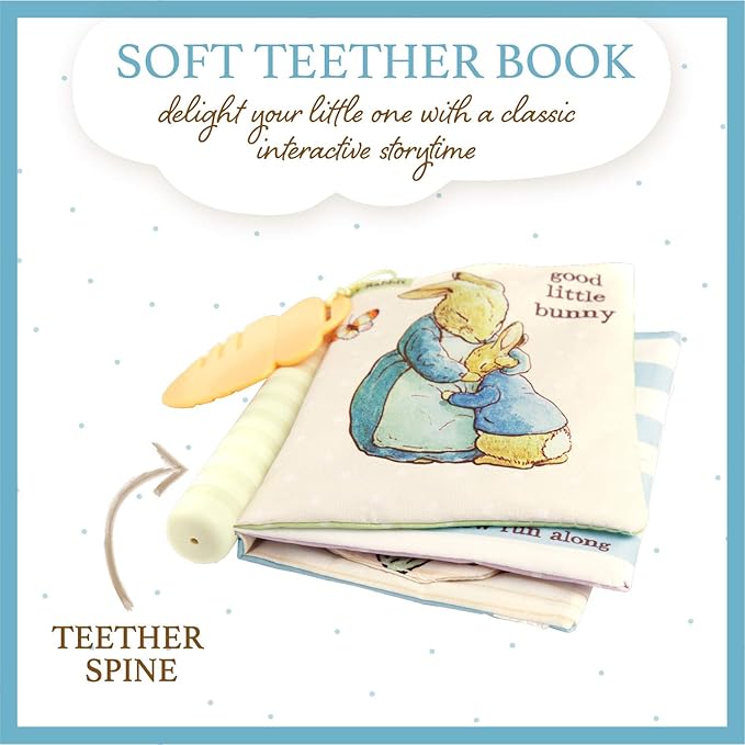 Beatrix Potter Peter Rabbit Soft Teether Book with Sensory Spine and Carrot Toy