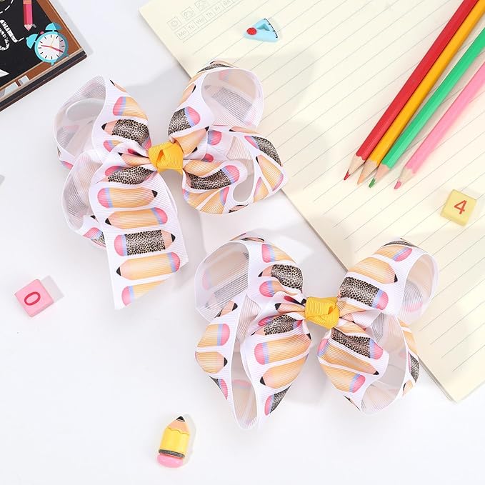 Oaoleer 2PCS Back to School Hair Bows for Girls, Yellow Bows Hair Alligator Clips Hair Barrettes for Baby Girls Infants Toddlers Kids Teens Children