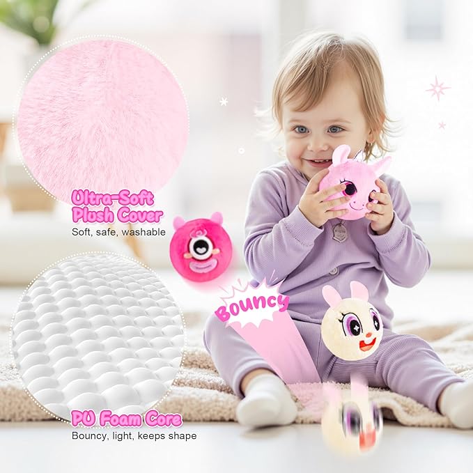 ZOOJOY 6 Pcs Plush Bouncy Balls for Kids, 3-Inch Soft Sensory Toys with Unicorn, Easter Bunny, Monster, Dinosaur & Shark, High Bounce Foam Easter Basket Stuffers Balls Gift for Boys & Girls 6 M+