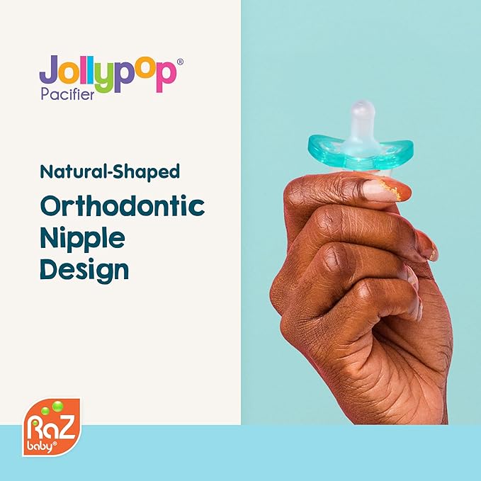 RaZbaby Jollypop Pacifier for Newborns & Up, USA Made, Natural Shaped Orthodontic Binky, Lovingly Shared in NICUs & Hospitals Worldwide, Medical-Grade 100% BPA-Free - 0-3 Months, 10 Pack - Teal
