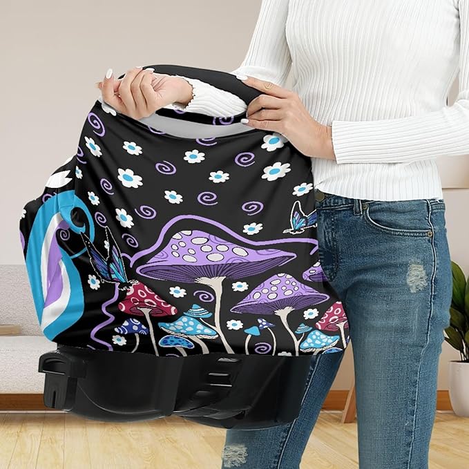 Mushroom Butterfly Daisy Print Baby Carseat Cover Multi Stroller Canopy,Comfortable Privacy Nursing Breastfeeding Cover Scarf for Family