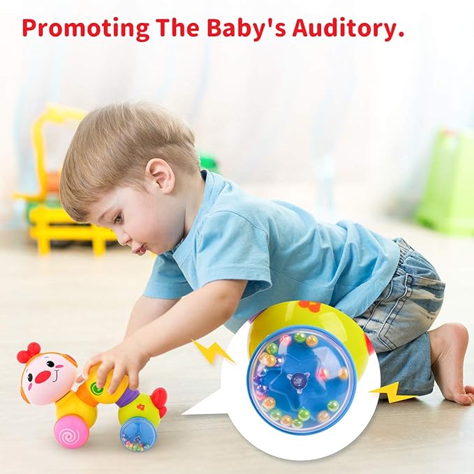 Vanmor Baby Toys 6-12 Months, Infant Musical Caterpillar Crawling Toy, Press and Go Interactive Inchworm Toy with Light Up, Tummy Time Educational for 6 7 8 9 12 18 Months