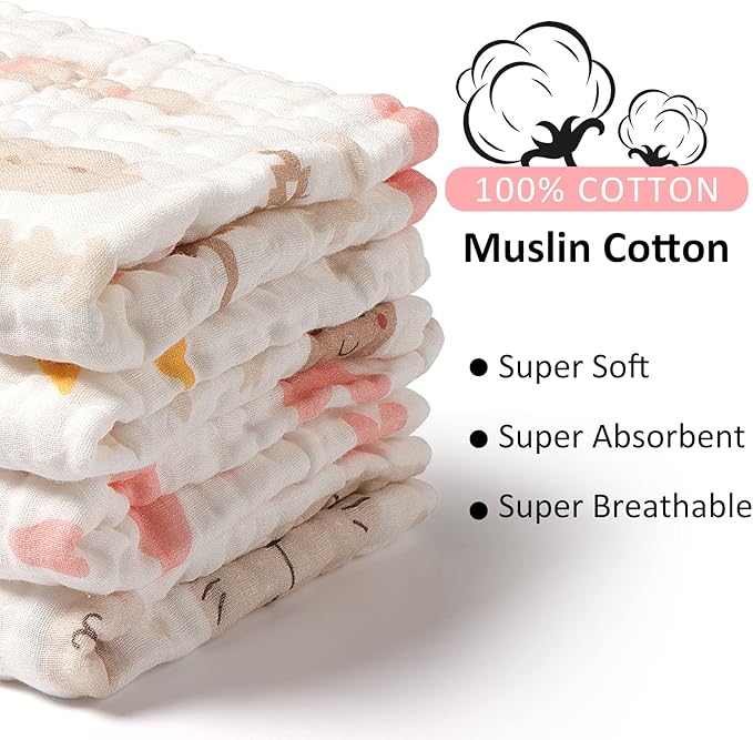 Baby Muslin Burp Cloths, 100% Cotton Burping Cloths Super Absorbent Soft, Bath Towel Burp Cloths for Baby Girl Boy, Great Gift for Newborn, 10 x 20 inch, 4 Pack, Unicorn & Star