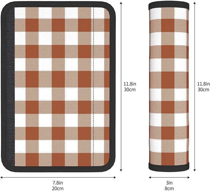 Buffalo Plaid Brown White Seat Belt Cover Fits Cars Trucks SUV Sedans Air Permeability Car Seatbelt Strap Cover, Auto Interior Accessories Protector