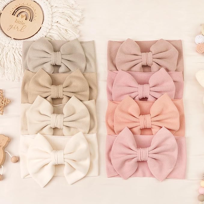 CÉLLOT 8 Colors Super Stretchy Soft Knot Baby Girl Headbands with Hair Bows Nylon Head Wrap For Newborn Baby Girls Infants Toddlers Kids