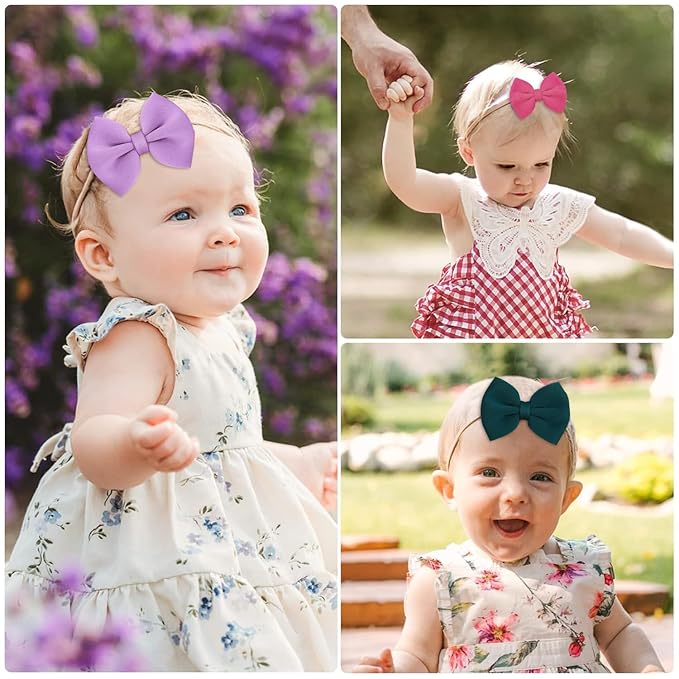 XIMA 20pcs Baby Puff Bow Headband,Boutique Single Puff Bows Headbands for Baby Girls,Hair Band Hair Accessories for Infants Newborn Toddler
