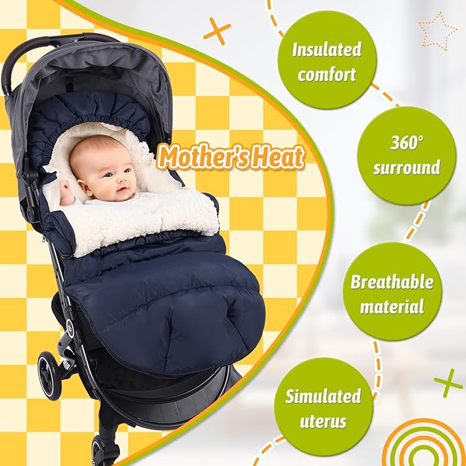 Baby Footmuff for Winter Outdoors Stroller Layer Waterproof Outer Soft Lambswool Liner Designed for Cold Wind Moisture Protection Suitable -30F/-22C Universal Fit Stroller