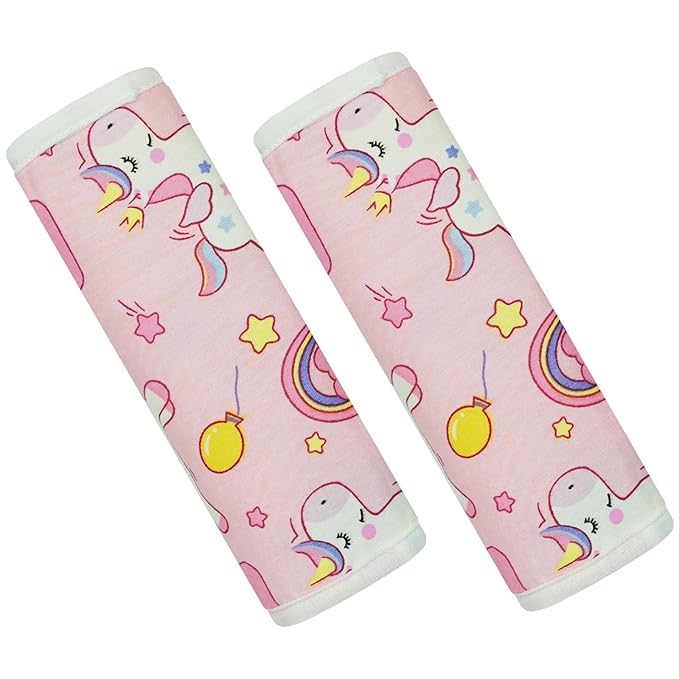 Baby Strap Cover for Children, 2 Pcs Infant Car Seat Belt Cover Pad, Neck Pad Protector for Kids Newborn Toddlers (Pink Unicorn)