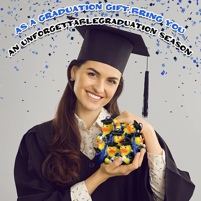Lewtemi 24 Blue Graduation Diploma Rubber Ducks 2025 Grad Rubber Duck Graduation Duck Bulk Cake Topper for Bathtub Swimming Pool Theme Party, 2.5 x 2.5 x 2 Inch
