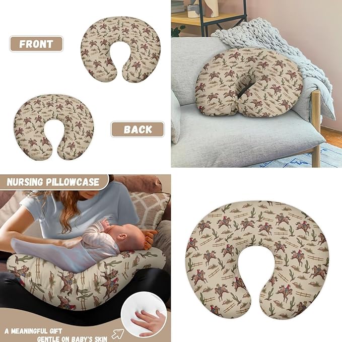 Baby Car Seat Canopy and Nursing Pillow Case Covers Vintage Cactus Cowboy Breastfeeding Protectors Universal Fit Shopping Cart, High Chair, Breastfeeding, Unisex
