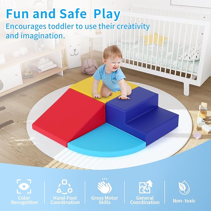 PayLessHere Climbing Toys for Toddlers 1-3 4-Piece Colorful Foam Blocks Play Set Indoor Baby Toys for Crawling & Sliding Soft Corner Climber for Babies Indoor Play for Homes, Schools
