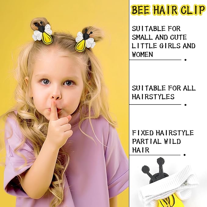 Doneace Bee Hair Clips Yellow Hair Clip for Girls Cute Bee Hair Accessories Handmade Honeybee Alligator Hairpins Animal Headdress Spring Hair Barrettes for Hair Styling Baby Kids Toddlers Teens 2Pcs