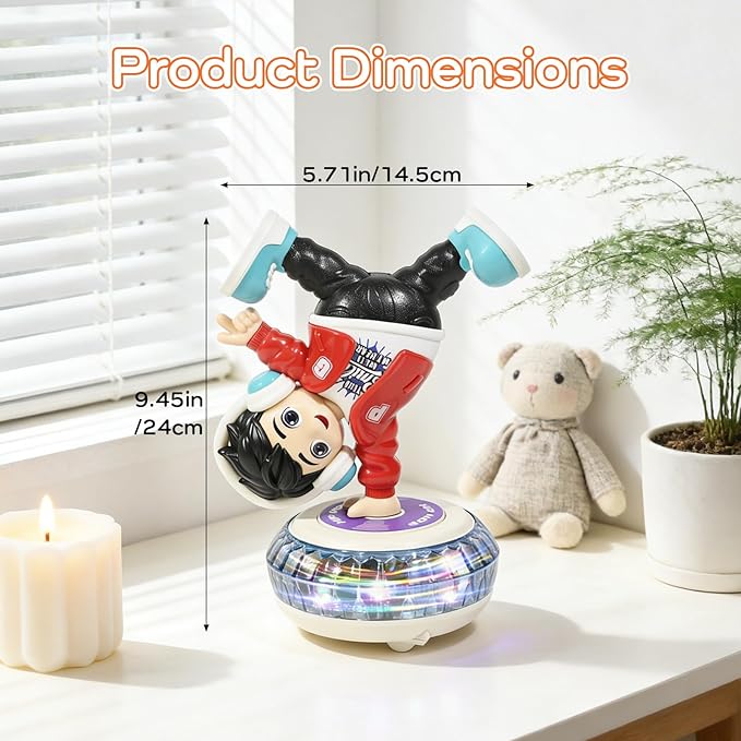 Electric Upside-Down Spinning Street Dance Figurine, Light Up Infant Toys Birthday Easter Gifts with Dynamic Music & Cool Lights