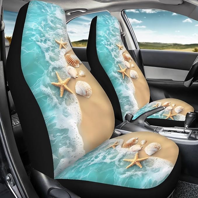 Starfish Shell Car Seat Covers for Front Seat Waterproof Car Seat Cover Protection Interior Accessories Easy to Install and Clean Universal for Cars Truck SUV Van