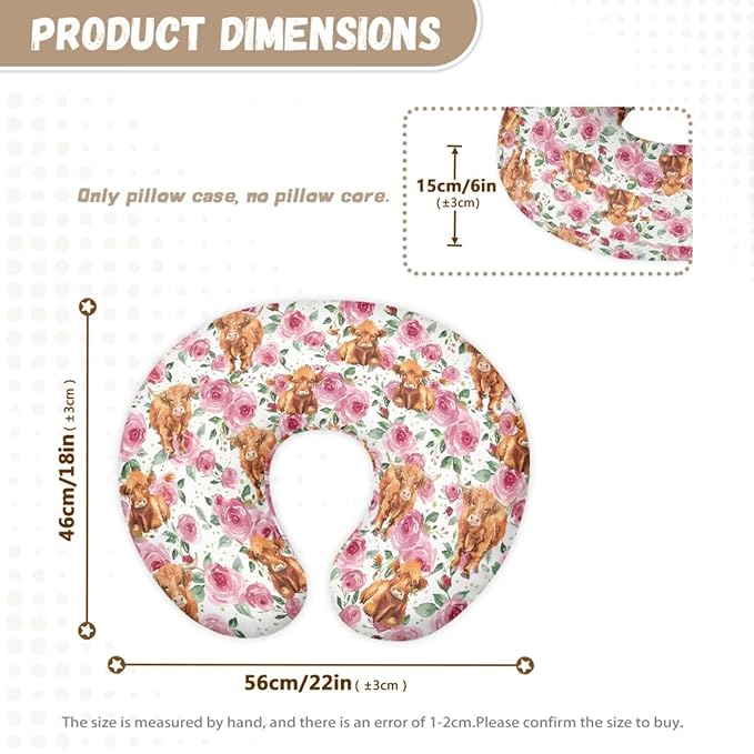 Flower Highland Cattle Baby Car Seat Cover with Nursing Pillowcase 2 Piece Set, Soft Stretchy Infant Carseat Canopy Cover Newborn Nursing Breastfeeding Cover for Stroller, High Chair, Shopping Cart