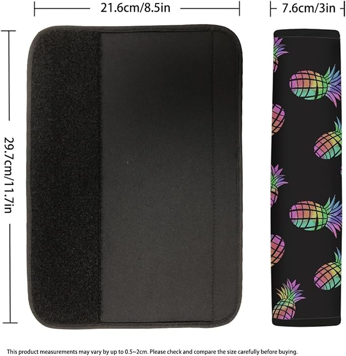 AFPANQZ 2 Pack Car Seat Belt Covers for Adults Fashion Hawaiian Pineapple Pattern Safety Seatbelt Pad Cushion Adjustable Universal for Most Car Laptop Backpack Luggage Bag Straps Pads Black