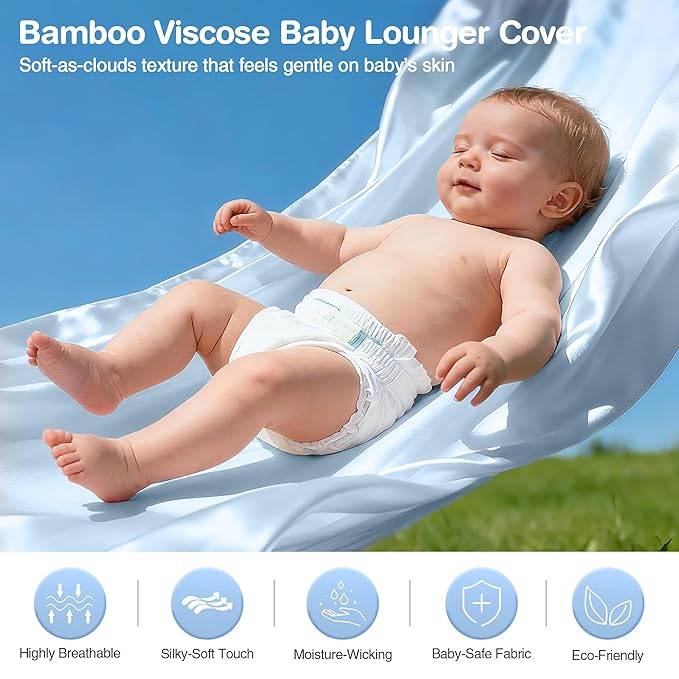 Baby Lounger Cover 2 Pack - Silky Soft Bamboo Viscose Infant Lounger Cover, Breathable & Moisture-Wicking Newborn Lounger Slipcover for Baby Boys Girls, Fits Azopesy& Most Loungers, Gray