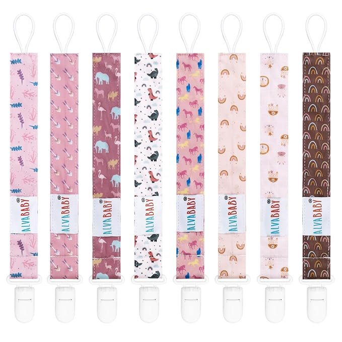 ALVABABY Pacifier Clips 8 Pack Pacifier Binky Paci Holder Leashes for Baby Teethers 8DP09