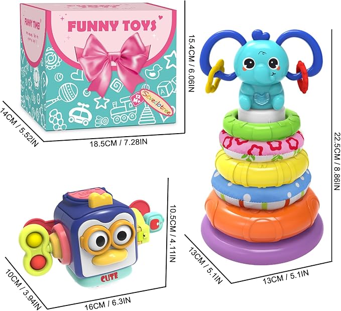 Baby Toys 6 to 12 Months,Montessori Toys for 1 Year Old,Stacking Building Blocks,Busy Cube,Sensory Educational Learning Toy Birthday Gift for Toddlers Age 1-3
