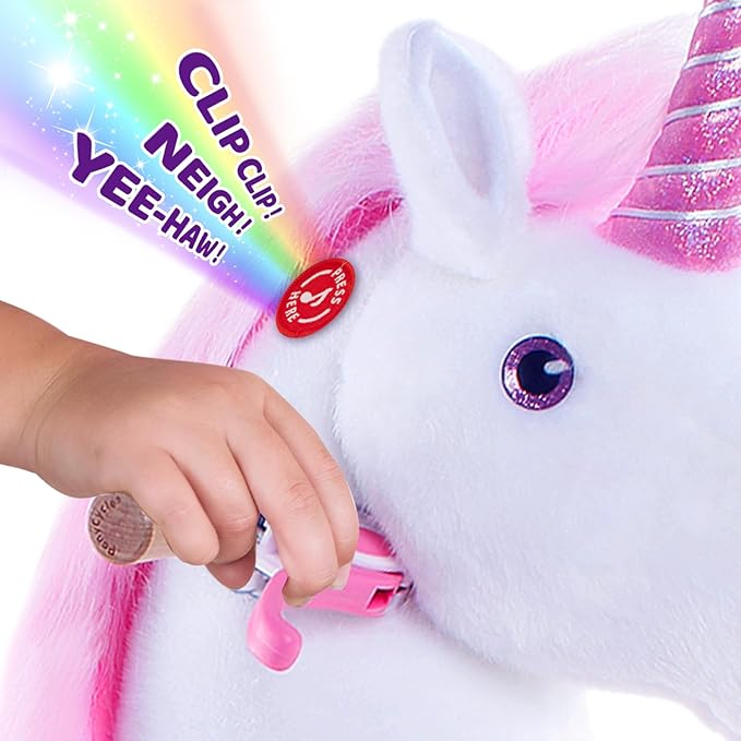 PonyCycle Ride on Unicorn Classic Model U (with Brake/ 36" Height/Size 4 for Age 4-7) Toddler Pink Horse Ride on Toys for Girls Ride on Horse Plush Ux402