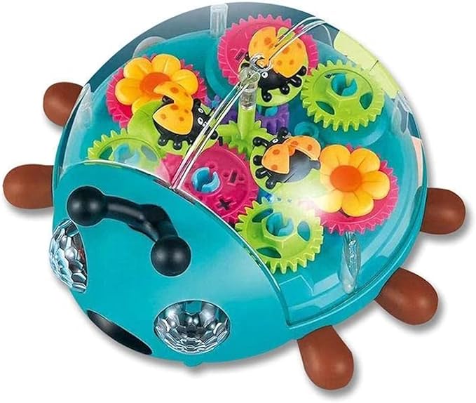 Nenekal Transparent Electric Ladybug Gear Toddler Toy with Flashing LED Lights and Music, Automatically Changes Direction, Great Gift for Boys Girls, STEM and Tummy Time