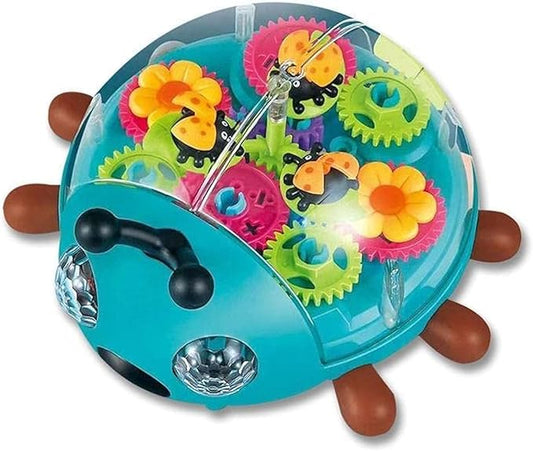 Nenekal Transparent Electric Ladybug Gear Toddler Toy with Flashing LED Lights and Music, Automatically Changes Direction, Great Gift for Boys Girls, STEM and Tummy Time