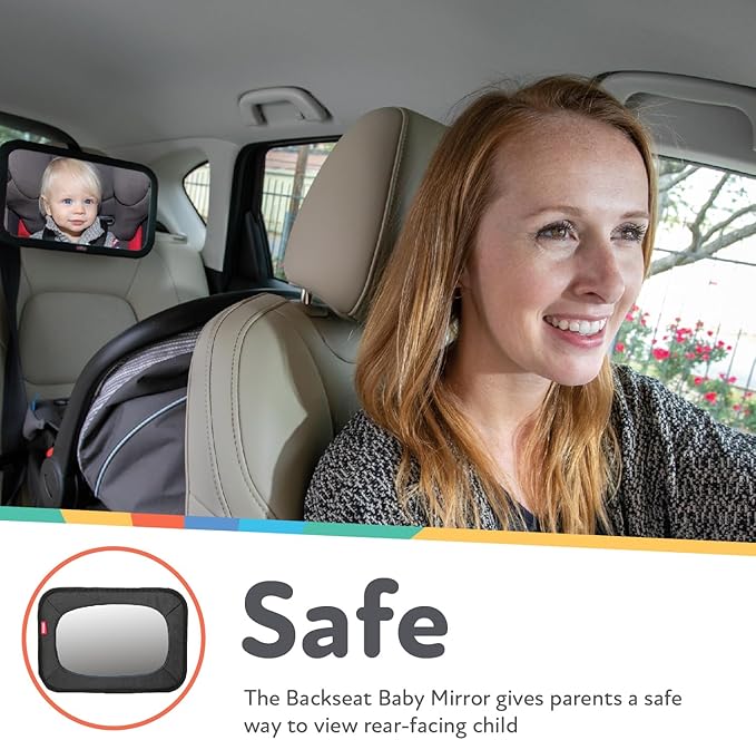 Nuby Adjustable Backseat Baby Mirror with Swivel Base for Easy Viewing, Quick Install, Shatter Resistant, Black (Pack of 2)