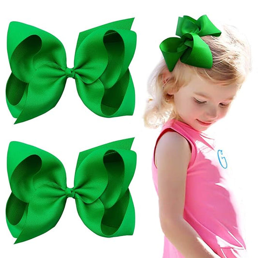 2PCS Oaoleer Green Layered Grosgrain Ribbon Hair Accessories - Alligator Clips and Barrettes for Baby Girls, Infants, Toddlers, Kids, and Teens (6inch-Type A, Green)