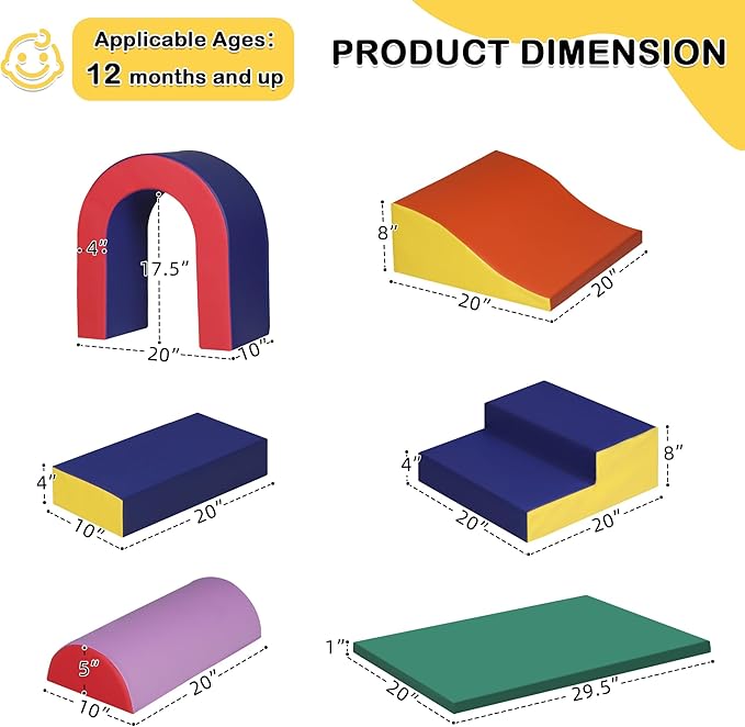 TODEFULL 10 Piece Foam Climbing Blocks, Soft Climbing Toys for Toddlers, Lightweight Baby Climbing Gym, Indoor Baby Activity Play Set for Crawling Climbing and Sliding