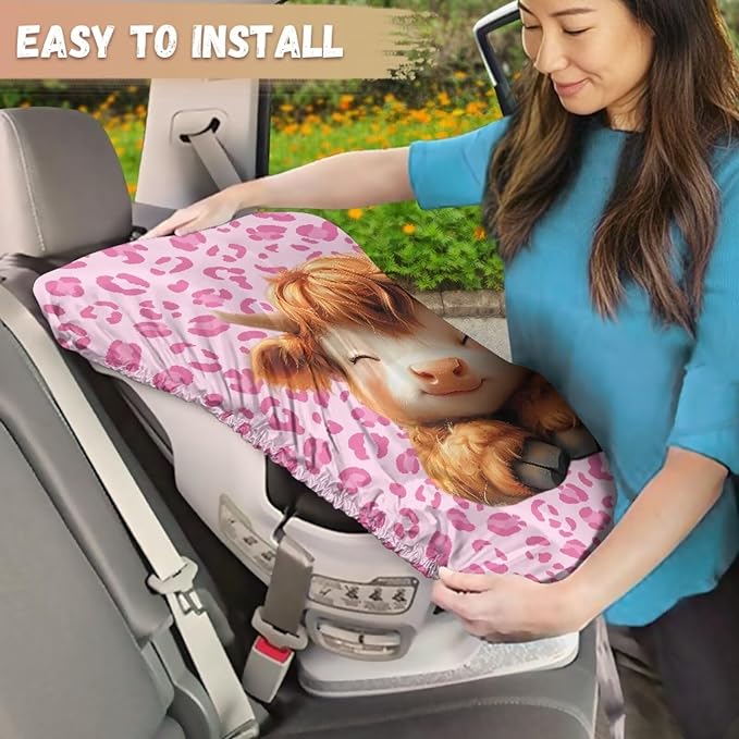 Car Seat Protector for Child Car Seat, Cute Highland Cow Car Seat Sun Cover for Baby, Pink Leopard Car Seats Heat Protector Keeps Your Toddler Baby Seat at a Cool Temperature