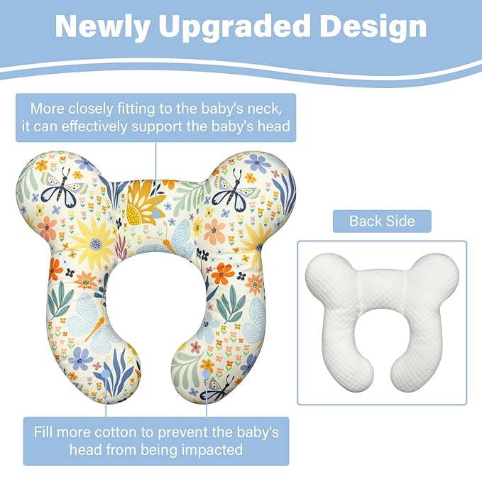 Baby Neck Pillows - Upgraded Toddler Travel Cushion for Toddler Head and Neck, Infant Neck Pillow for Car Plane Stroller Pushchair - Flower A