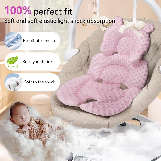 Infant Insert Compatible with 4moms Mamaroo Swing and Graco Swing, Newborn Insert for Baby Swing, Rocker, Bouncer, Portable and Washable, Reversible Body Support Cushion, Cotton & Mesh Material, Pink