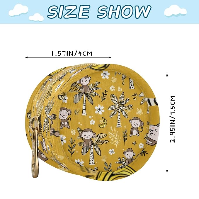 Pacifier Holder with Clip Pacifier Case for Diaper Bag Round Baby Pacifier Pouch Box Bag Portable Yellow Floral Jungle Monkeys and Trees