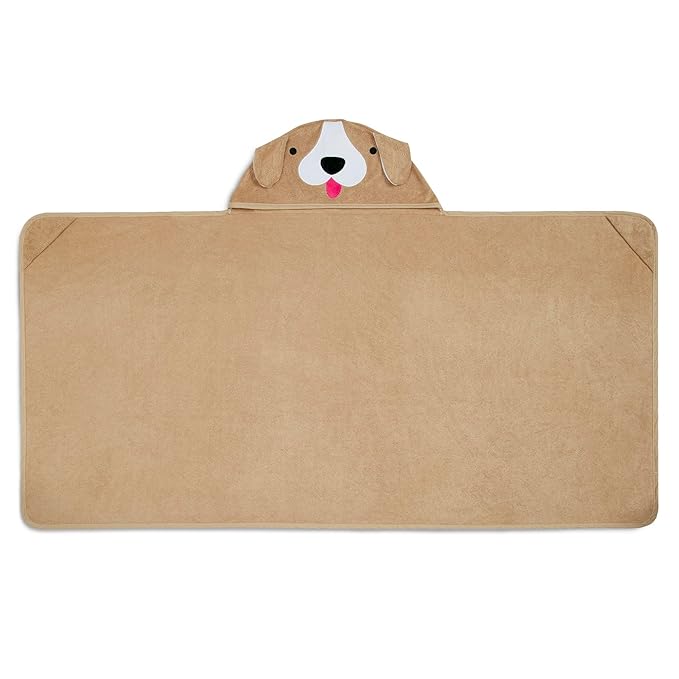 Delta Children Kids Hooded Bath Towel with Pockets - Super Soft and Absorbent- Great Gift for Boys and Girls, Tan Dog