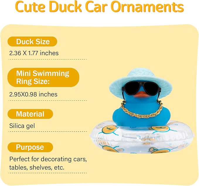 wonuu Car Accessories Rubber Ducks Dashboard Decorations Rubber Duck Pink Accessories Dashboard Duck Car Decorations Car Ducks for Dashboard Car Duck Car Dashboard Decorations, BG-blue-strawhatblue