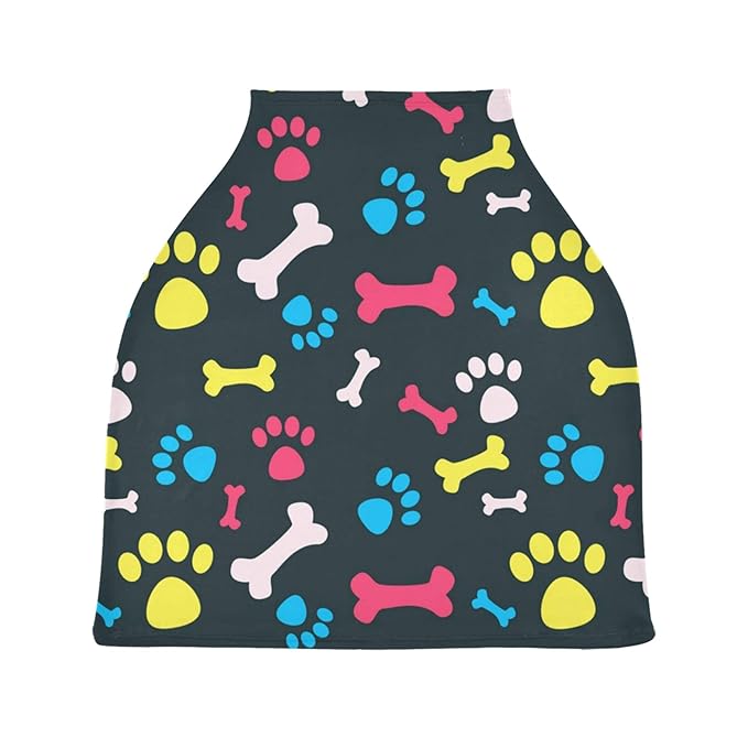Colorful Dog Paw Print Bone Pet Animal Design Stretchy Baby Car Seat Cover Infant Canopy Nursing Covers Breastfeeding Cover Breathable Windproof Winter Scarf for Boys Girls