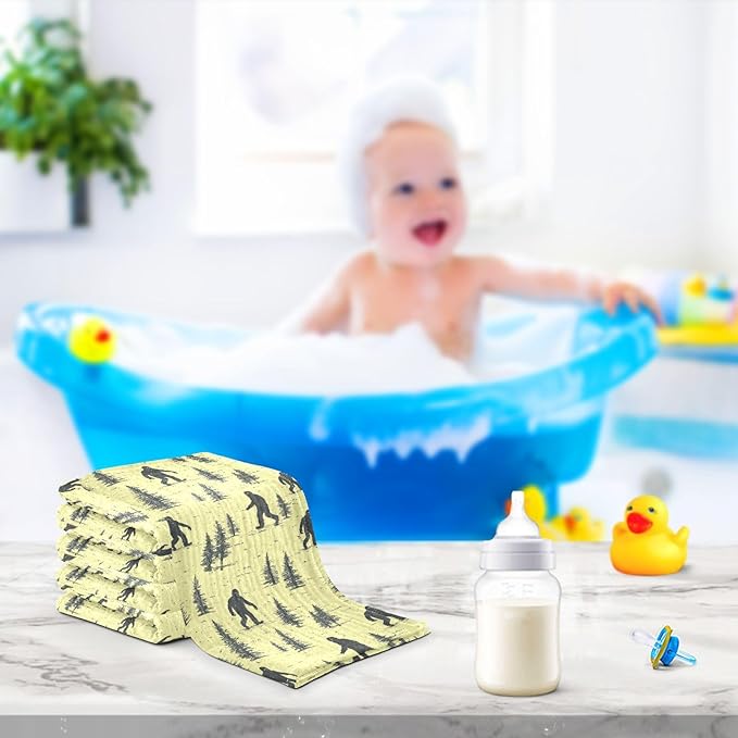 Bigfoot Baby Washcloths Newborn Muslin Burp Cloths 3 Pack Soft Cotton Baby Face Bath Towel Drool Bibs for Infants, Girls and Boys 11.8 x 11.8 Inch