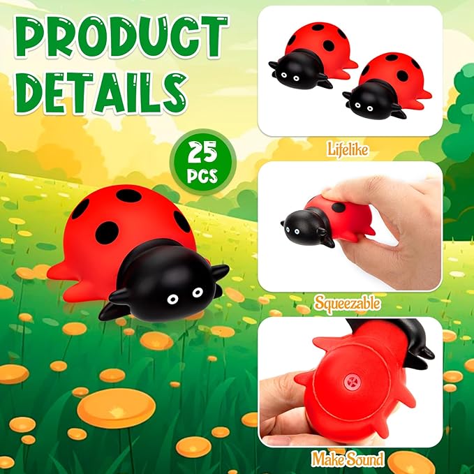 25Pcs Mini Ladybug Toys, Lady Bugs Realistic Bath Animals, Ladybug for Floating Bathtub Toys Summer Birthday Gathering Decorations