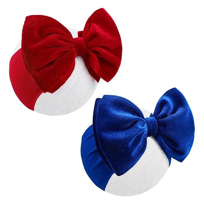YanJie 4th of July Nylon Headbands for Baby Girls - Red Velvet Handmade Hair Accessories for Infants and Toddlers