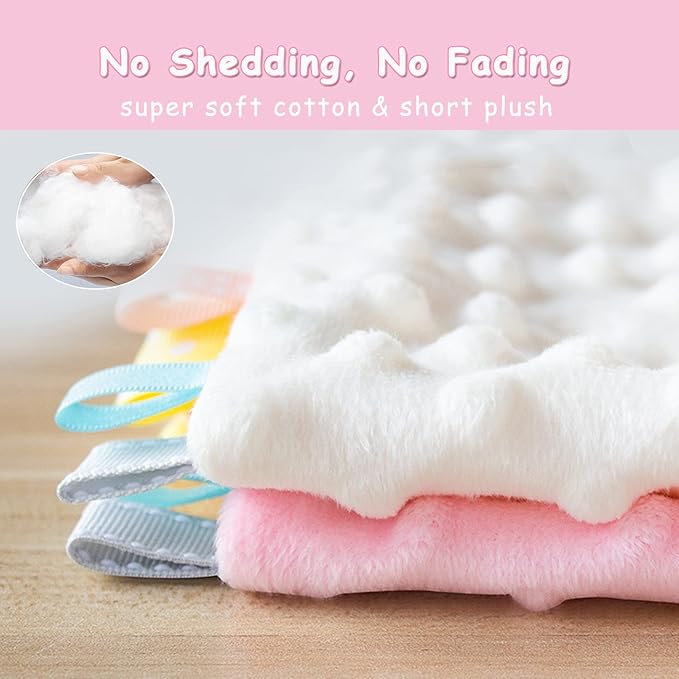 Lovey Bunny Security Blanket for Baby Girls Boys Soft Plush Stuffed Animal Blanket with Crinkle in Ear Infant Tags Security Blanket Taggy Rattle Toys Soothing Sensory Teether Toy Great Shower Gift