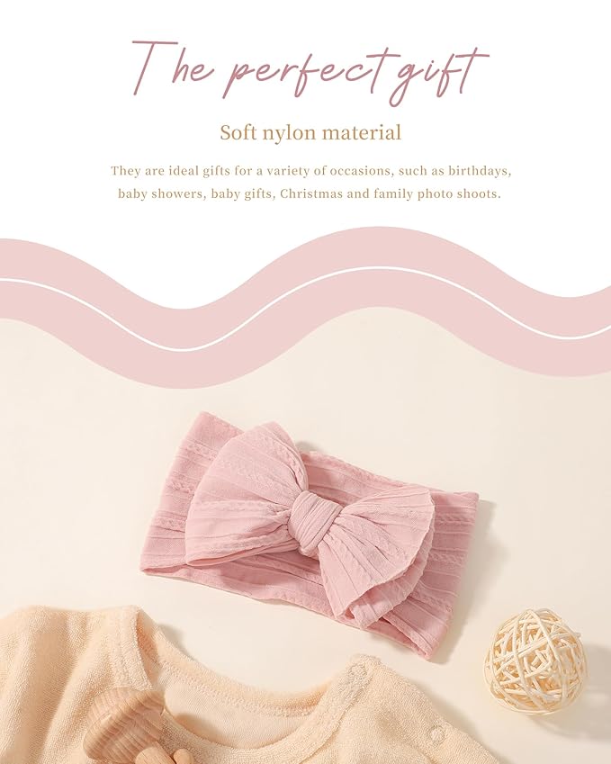 jollybows 3PCS Baby Bows Headbands Soft Nylon Baby Girl Headbands for Newborn Infant Toddler Kids Cute Bow Wide Hairbands Hair Accessories(Black+White+Deep Pink)