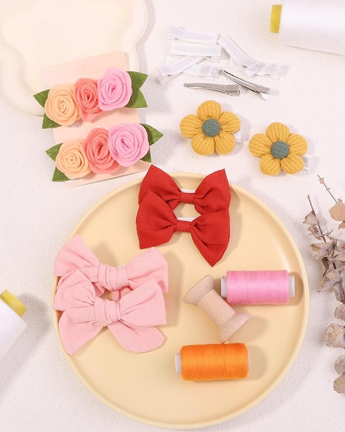 doboi Baby Girl Hair Clips 20PCS Baby Girl Bows Flower Cotton Prints Hair Accessories Fully Lined Alligator Hair Clips for Girls Toddler Kids