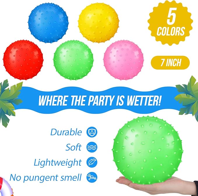 Jerify 7 Inch Large Kids Knobby Balls Bulk Spiky Bounce Inflatable Balls Plastic Soft Massage Sensory Stress Toy for Pool Beach School Play Outdoor Indoor Party Favors 5 Assorted Colors