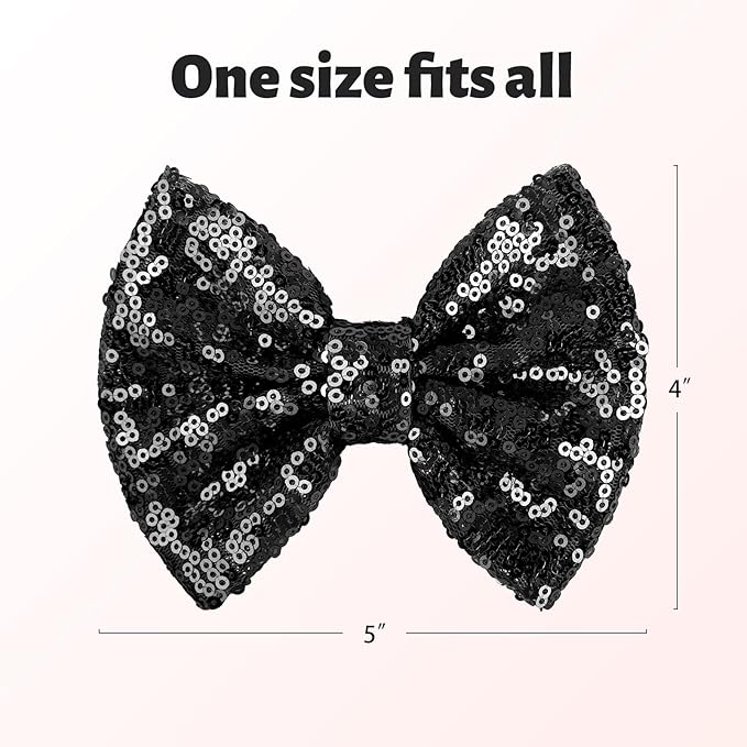 Hair Clip for Girls, 5 inches Sequins Large Bow with Alligator Clip for Bows Hair Accessories, Black