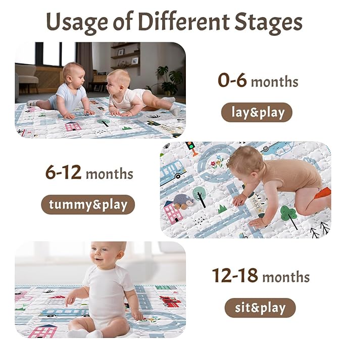 Baby Play Mats for Floor, 50X50 Playpen Mat, Thick Soft Car Play Mat Non-Slip Cushioned Crawling Mat Activity Playmats for Babies and Toddlers, Foldable & Machine Washable Playmat (City Car,50x50)