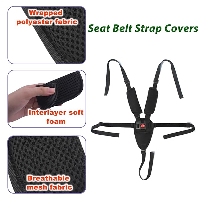 3 Pack Seat Straps Shoulder Pads, Stroller Strap Crotch Cushion,Soft Seat Straps Covers Suit for Kids,Pushchair, Stroller,High Chair(Black)
