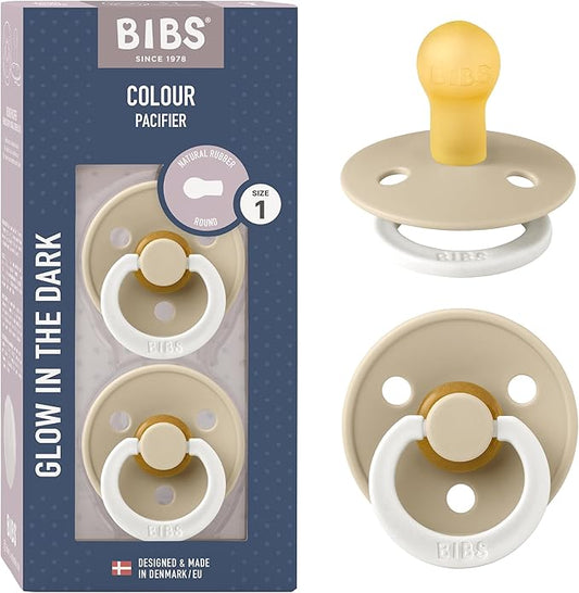 Bibs Pacifiers Color Collection, Set of 2 BPA-Free Latex Pacifiers Made in Europe, Round Nipple Baby Pacifier.