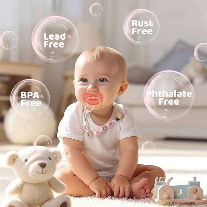 Pacifier Clip for Boys Girls Floral Daisy Macrame Baby Paci Clip Pacifier Holder Leash Boho Wooden Clips Handmade Braided Cotton Binky Clips (2pack:Khaki Style × 2)