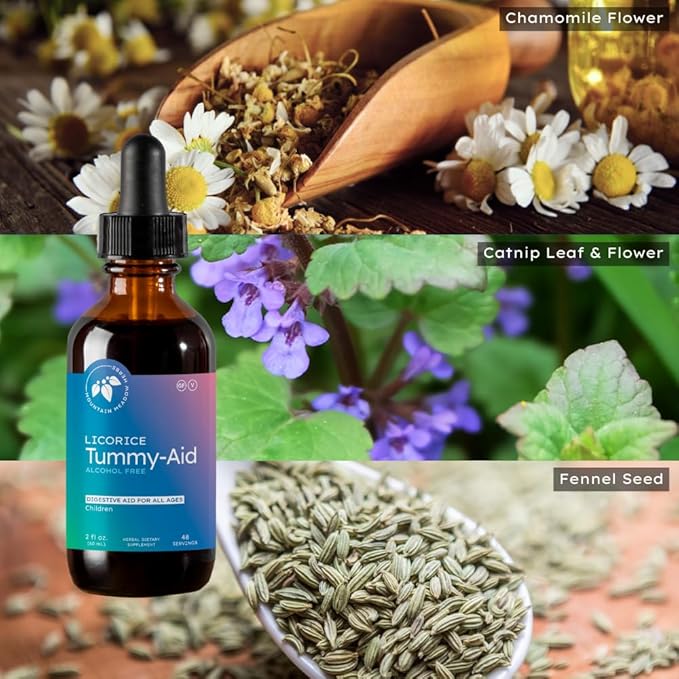 Mountain Meadow Herbs Licorice Tummy-Aid for Babies & Kids – Gas Relief Drops for Colic, Upset Stomach, Reflux & Bloating – Natural, Alcohol-Free Liquid Formula – 2 oz