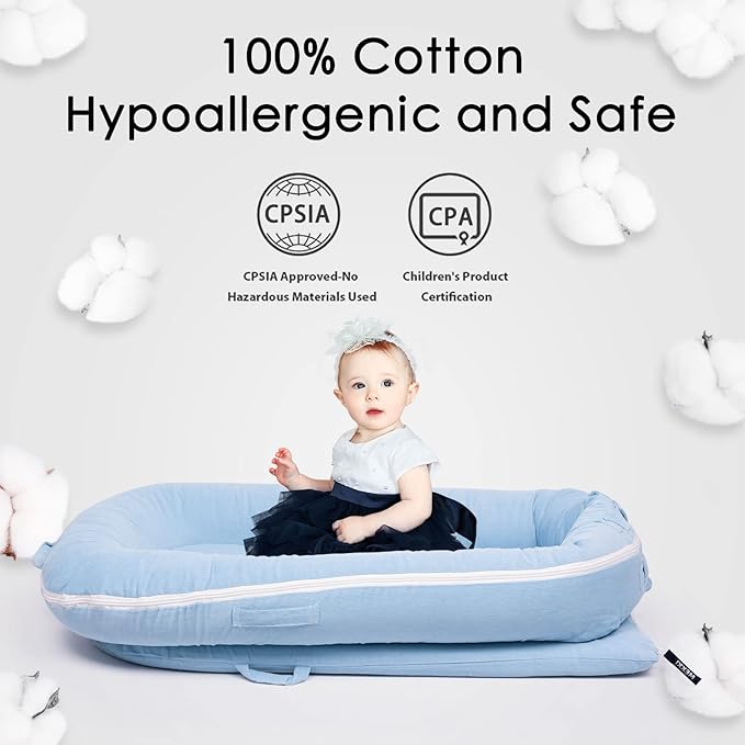 Corduroy Lounger Cover for Dockatot Deluxe+ Docks | MEXXI Breathable Cotton Baby Lounger Extra Cover | Hypoallergenic Baby Nest Replacement Cover (Cover Only) (Corduroy, Baby Blue)